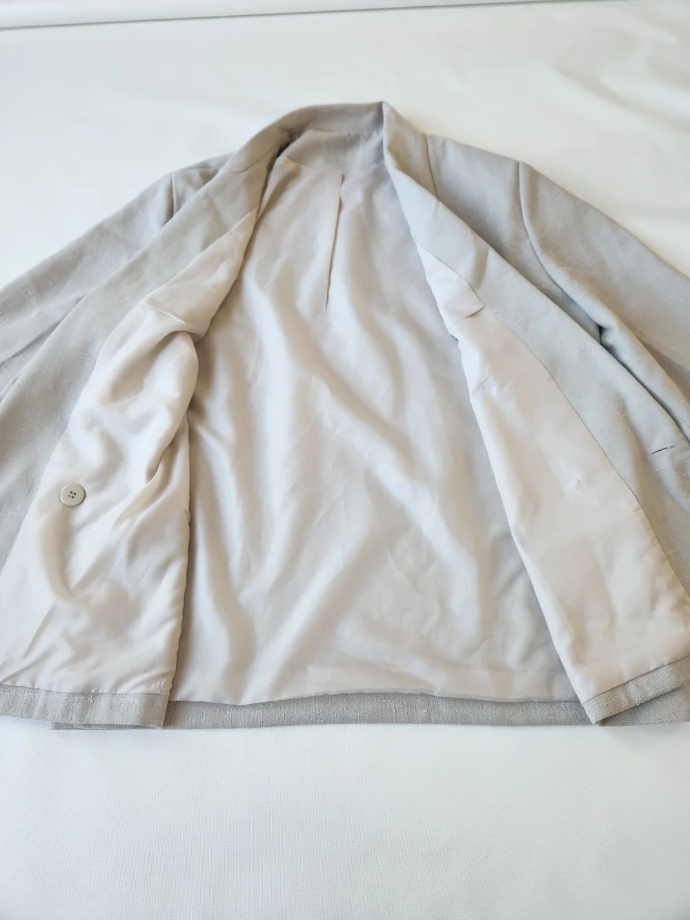 Double-Breasted Light Beige/Gray Blazer Oversized Jacket - Picture 5 of 8